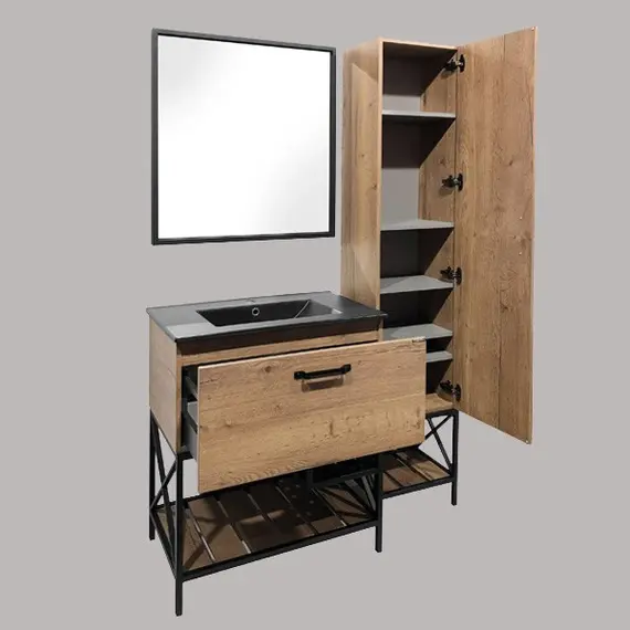 ТУМБА-УМЫВАЛЬНИК COMFORTY БРЕДФОРД-75 ДУБ ТЕМНЫЙ С РАКОВИНОЙ COMFORTY 75E ЧЕРНАЯ МАТОВАЯ