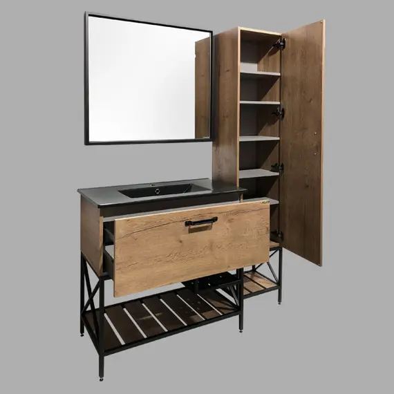 ТУМБА-УМЫВАЛЬНИК COMFORTY БРЕДФОРД-90 ДУБ ТЕМНЫЙ С РАКОВИНОЙ COMFORTY 90E ЧЕРНАЯ МАТОВАЯ