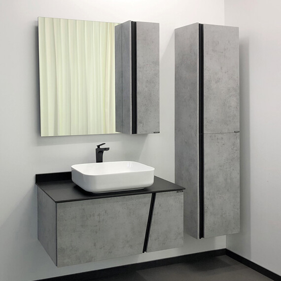 ТУМБА-УМЫВАЛЬНИК COMFORTY ЭДИНБУРГ-90 БЕТОН СВЕТЛЫЙ С ЧЕРНОЙ СТОЛЕШНИЦЕЙ, С РАКОВИНОЙ COMFORTY T-Y9378