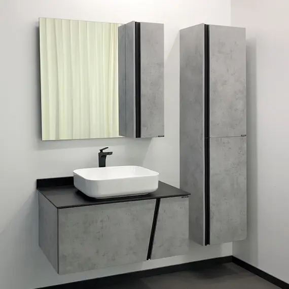 ТУМБА-УМЫВАЛЬНИК COMFORTY ЭДИНБУРГ-90 БЕТОН СВЕТЛЫЙ С ЧЕРНОЙ СТОЛЕШНИЦЕЙ, С РАКОВИНОЙ COMFORTY T-Y9378