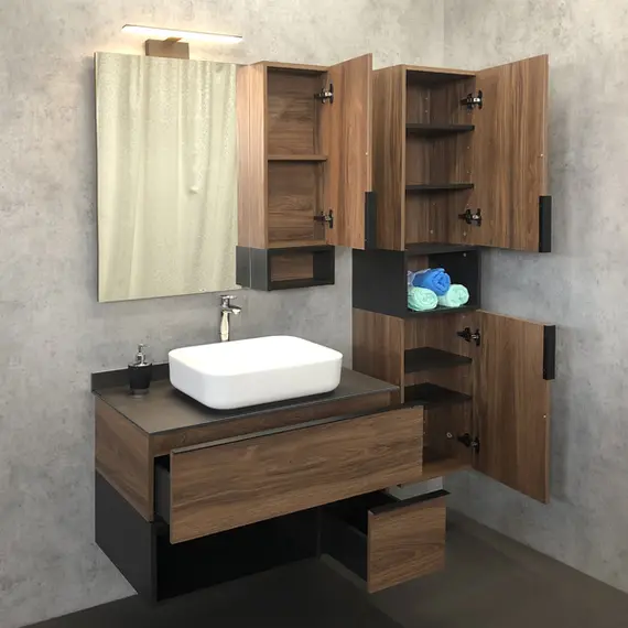 ТУМБА-УМЫВАЛЬНИК COMFORTY ШТУТГАРТ-90 ДУБ ТЁМНО-КОРИЧНЕВЫЙ С ЧЕРНОЙ СТОЛЕШНИЦЕЙ C РАКОВИНОЙ COMFORTY T-Y9378