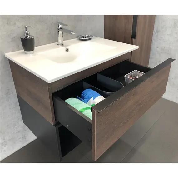 ТУМБА-УМЫВАЛЬНИК COMFORTY ФРАНКФУРТ-75 ДУБ ШОКОЛАДНО-КОРИЧНЕВЫЙ С РАКОВИНОЙ COMFORTY 75E