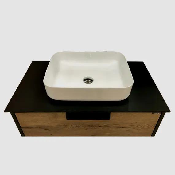 ТУМБА-УМЫВАЛЬНИК COMFORTY КЁЛЬН-90-1 ДУБ ТЕМНЫЙ С ЧЕРНОЙ СТОЛЕШНИЦЕЙ, С РАКОВИНОЙ COMFORTY T-Y9378
