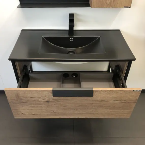 ТУМБА-УМЫВАЛЬНИК COMFORTY БОНН-90 ДУБ ТЕМНЫЙ С  РАКОВИНОЙ COMFORTY 90E ЧЕРНАЯ МАТОВАЯ