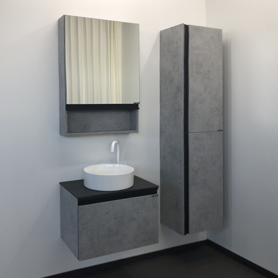 ТУМБА-УМЫВАЛЬНИК COMFORTY ЭДИНБУРГ-60 БЕТОН СВЕТЛЫЙ С ЧЕРНОЙ СТОЛЕШНИЦЕЙ С ОТВЕРСТИЕМ ПОД СМЕСИТЕЛЬ №12, С РАКОВИНОЙ COMFORTY 9111