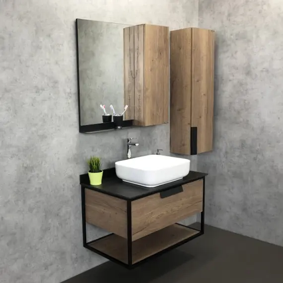 ТУМБА-УМЫВАЛЬНИК COMFORTY КЁЛЬН-90-1 ДУБ ТЕМНЫЙ С ЧЕРНОЙ СТОЛЕШНИЦЕЙ, С РАКОВИНОЙ COMFORTY T-Y9378