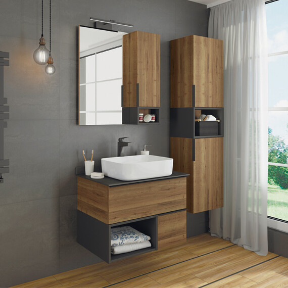 ЗЕРКАЛО-ШКАФ COMFORTY ШТУТГАРТ-75 ДУБ ТЁМНО-КОРИЧНЕВЫЙ