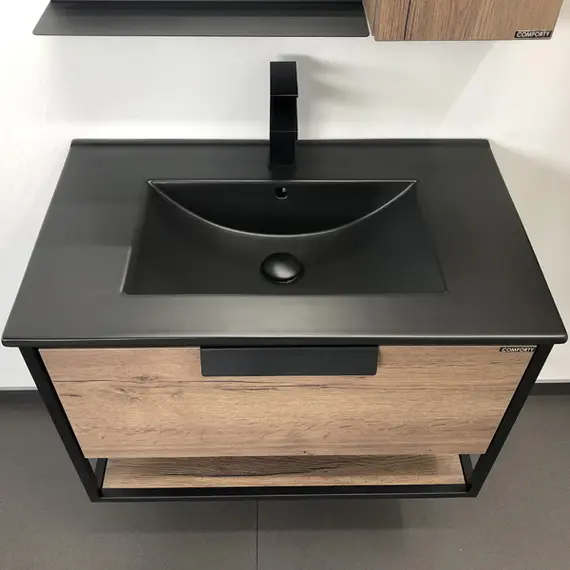 ТУМБА-УМЫВАЛЬНИК COMFORTY БОНН-75 ДУБ ТЕМНЫЙ С  РАКОВИНОЙ COMFORTY 75E ЧЕРНАЯ МАТОВАЯ 