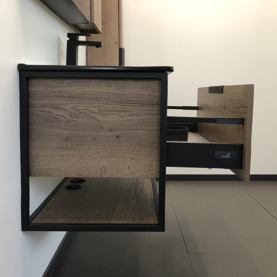 ТУМБА-УМЫВАЛЬНИК COMFORTY БОНН-90 ДУБ ТЕМНЫЙ С  РАКОВИНОЙ COMFORTY 90E ЧЕРНАЯ МАТОВАЯ