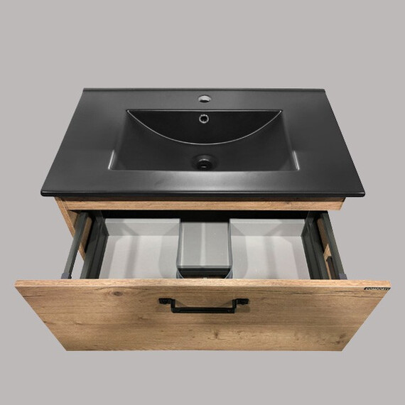 ТУМБА-УМЫВАЛЬНИК COMFORTY БРЕДФОРД-75 ДУБ ТЕМНЫЙ С РАКОВИНОЙ COMFORTY 75E ЧЕРНАЯ МАТОВАЯ