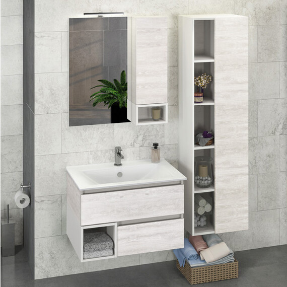 ТУМБА-УМЫВАЛЬНИК COMFORTY ТУРИН-75 ДУБ БЕЛЫЙ С РАКОВИНОЙ COMFORTY 75E