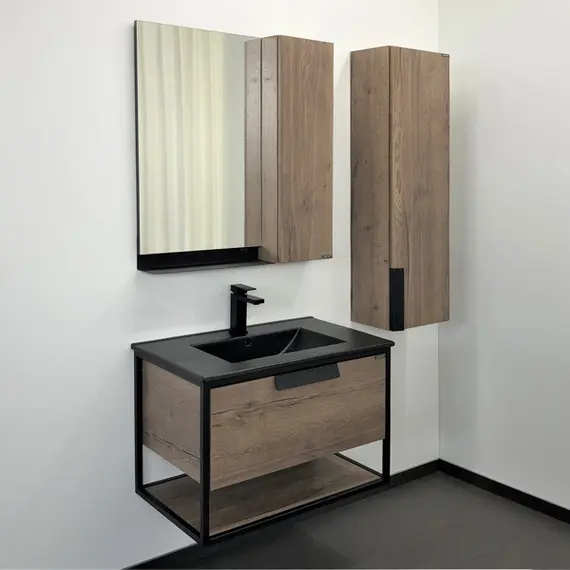 ТУМБА-УМЫВАЛЬНИК COMFORTY БОНН-75 ДУБ ТЕМНЫЙ С  РАКОВИНОЙ COMFORTY 75E ЧЕРНАЯ МАТОВАЯ 