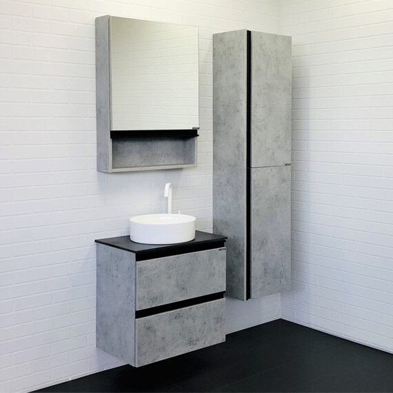 ТУМБА-УМЫВАЛЬНИК COMFORTY ЭДИНБУРГ-60-2 БЕТОН СВЕТЛЫЙ С ЧЕРНОЙ СТОЛЕШНИЦЕЙ С ОТВЕРСТИЕМ ПОД СМЕСИТЕЛЬ, С РАКОВИНОЙ COMFORTY 9111