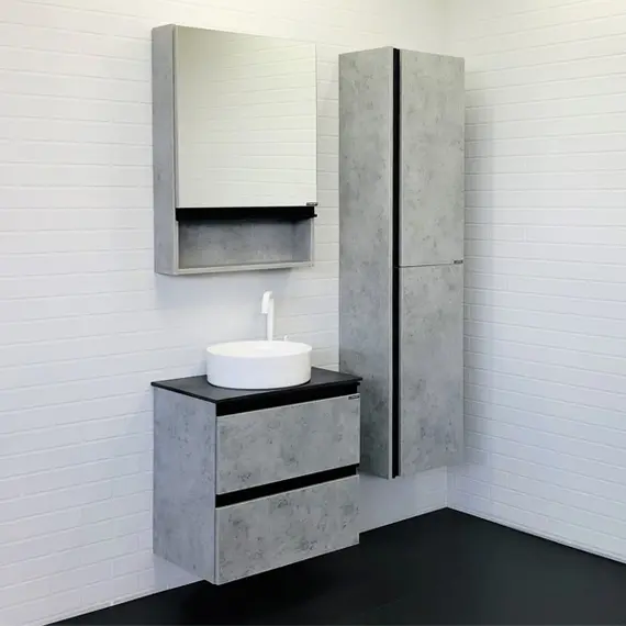 ТУМБА-УМЫВАЛЬНИК COMFORTY ЭДИНБУРГ-60-2 БЕТОН СВЕТЛЫЙ С ЧЕРНОЙ СТОЛЕШНИЦЕЙ С ОТВЕРСТИЕМ ПОД СМЕСИТЕЛЬ, С РАКОВИНОЙ COMFORTY 9111