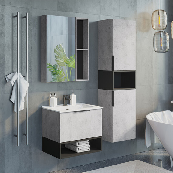 ЗЕРКАЛО-ШКАФ COMFORTY ФРАНКФУРТ-60 БЕТОН СВЕТЛЫЙ