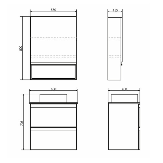 ТУМБА-УМЫВАЛЬНИК COMFORTY ЭДИНБУРГ-60-2 БЕТОН СВЕТЛЫЙ С ЧЕРНОЙ СТОЛЕШНИЦЕЙ С ОТВЕРСТИЕМ ПОД СМЕСИТЕЛЬ, С РАКОВИНОЙ COMFORTY 9111