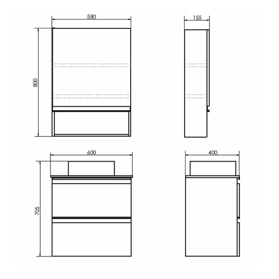 ТУМБА-УМЫВАЛЬНИК COMFORTY ЭДИНБУРГ-60-2 БЕТОН СВЕТЛЫЙ С ЧЕРНОЙ СТОЛЕШНИЦЕЙ С ОТВЕРСТИЕМ ПОД СМЕСИТЕЛЬ, С РАКОВИНОЙ COMFORTY 9111