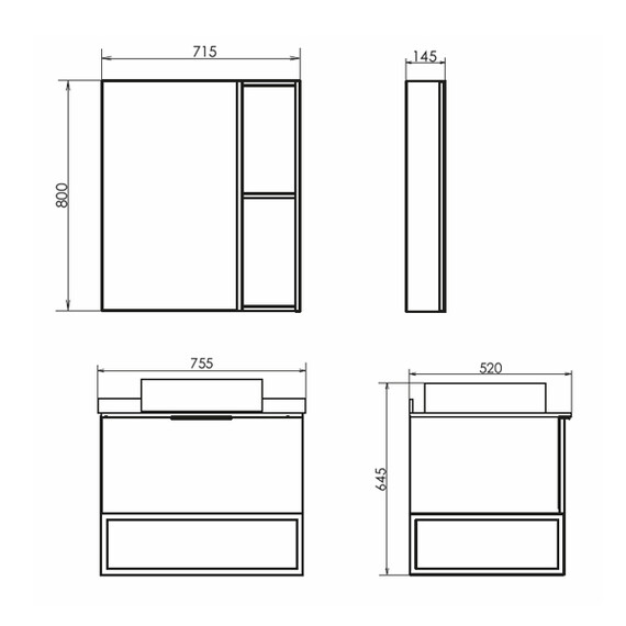 ЗЕРКАЛО-ШКАФ COMFORTY ПОРТО-75 ДУБ ДЫМЧАТЫЙ