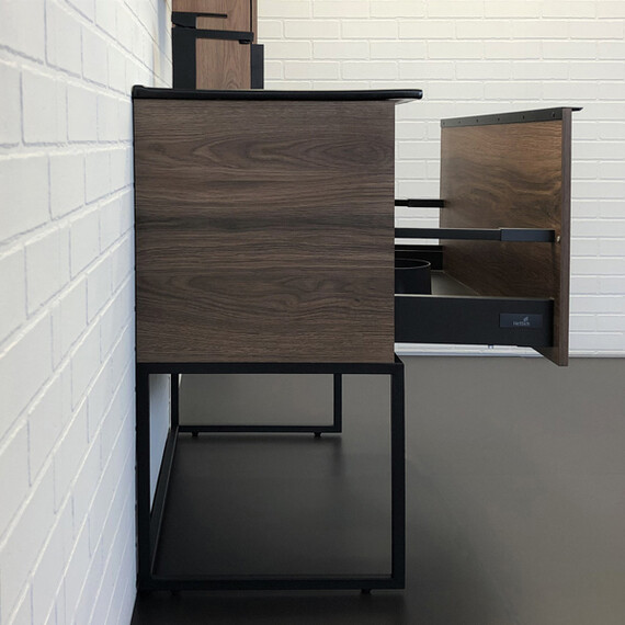 ТУМБА-УМЫВАЛЬНИК COMFORTY РАВЕННА ЛОФТ-90 ДУБ ТЕМНО-КОРИЧНЕВЫЙ С РАКОВИНОЙ  COMFORTY 90E ЧЕРНАЯ МАТОВАЯ