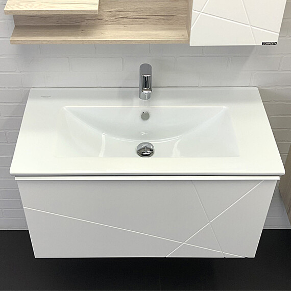 ТУМБА-УМЫВАЛЬНИК COMFORTY МЕРАНО 90 БЕЛЫЙ/ДУБ ДЫМЧАТЫЙ С РАКОВИНОЙ QUADRO 90