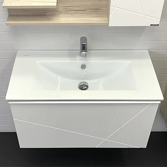 ТУМБА-УМЫВАЛЬНИК COMFORTY МЕРАНО 90 БЕЛЫЙ/ДУБ ДЫМЧАТЫЙ С РАКОВИНОЙ QUADRO 90