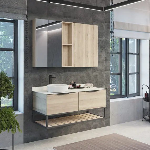 ТУМБА-УМЫВАЛЬНИК COMFORTY ПОРТО-120-1 ДУБ ДЫМЧАТЫЙ С БЕЛОЙ СТОЛЕШНИЦЕЙ C РАКОВИНОЙ COMFORTY 9110