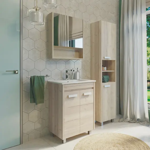 ТУМБА-УМЫВАЛЬНИК COMFORTY МАРИО-60 ДУБ ДЫМЧАТЫЙ С РАКОВИНОЙ QUADRO 60