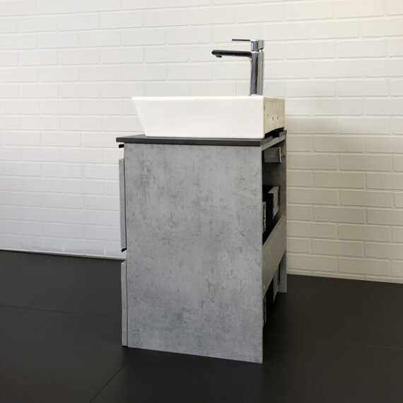 ТУМБА-УМЫВАЛЬНИК COMFORTY ЭДИНБУРГ-60-2 БЕТОН СВЕТЛЫЙ С ЧЕРНОЙ СТОЛЕШНИЦЕЙ, С РАКОВИНОЙ COMFORTY 9055RA-50