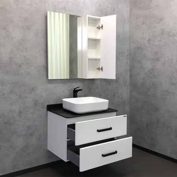 ТУМБА-УМЫВАЛЬНИК COMFORTY АМСТЕРДАМ-75 БЕЛАЯ С ЧЕРНОЙ МАТОВОЙ СТОЛЕШНИЦЕЙ С РАКОВИНОЙ COMFORTY T-Y9378