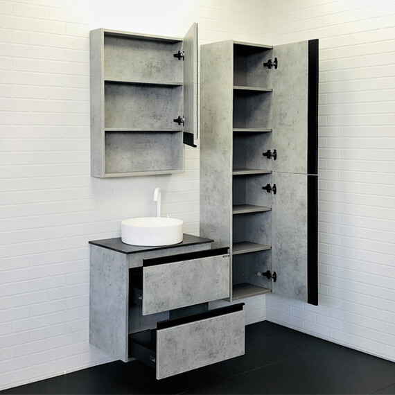 ТУМБА-УМЫВАЛЬНИК COMFORTY ЭДИНБУРГ-60-2 БЕТОН СВЕТЛЫЙ С ЧЕРНОЙ СТОЛЕШНИЦЕЙ С ОТВЕРСТИЕМ ПОД СМЕСИТЕЛЬ, С РАКОВИНОЙ COMFORTY 9111