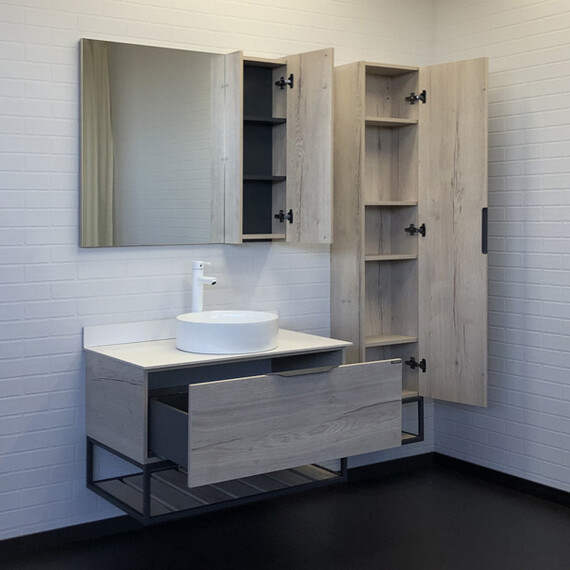 ТУМБА-УМЫВАЛЬНИК COMFORTY ПОРТО-90 ДУБ ДЫМЧАТЫЙ С БЕЛОЙ СТОЛЕШНИЦЕЙ C РАКОВИНОЙ COMFORTY 9110