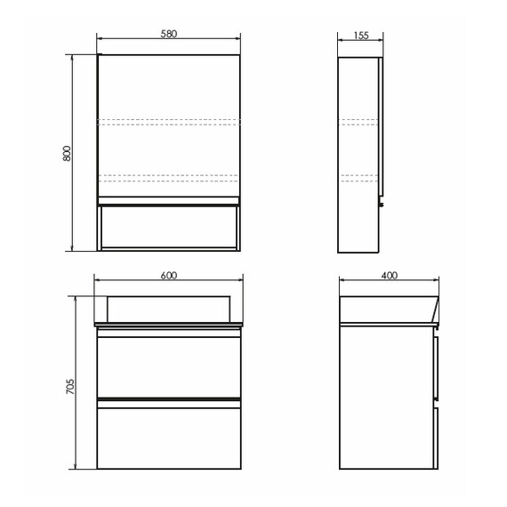 ТУМБА-УМЫВАЛЬНИК COMFORTY ЭДИНБУРГ-60-2 БЕТОН СВЕТЛЫЙ С ЧЕРНОЙ СТОЛЕШНИЦЕЙ, С РАКОВИНОЙ COMFORTY 9055RA-50