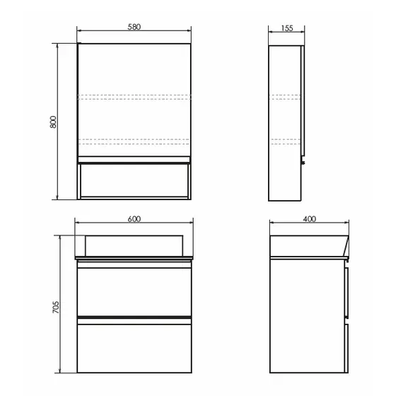 ТУМБА-УМЫВАЛЬНИК COMFORTY ЭДИНБУРГ-60-2 БЕТОН СВЕТЛЫЙ С ЧЕРНОЙ СТОЛЕШНИЦЕЙ, С РАКОВИНОЙ COMFORTY 9055RA-50