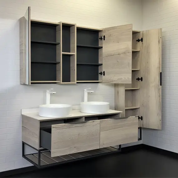 ТУМБА-УМЫВАЛЬНИК COMFORTY ПОРТО-120-2 ДУБ ДЫМЧАТЫЙ С БЕЛОЙ СТОЛЕШНИЦЕЙ С РАКОВИНАМИ COMFORTY 9110