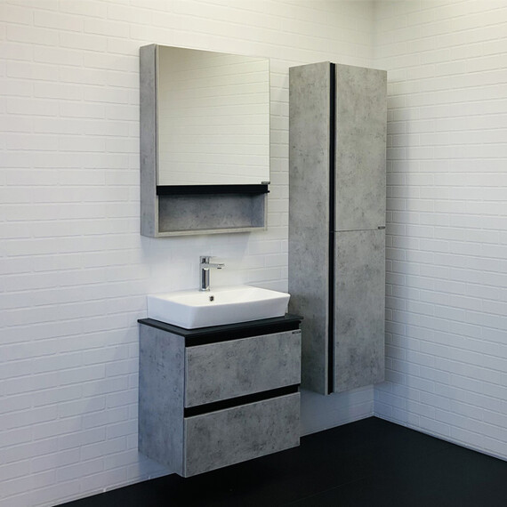 ТУМБА-УМЫВАЛЬНИК COMFORTY ЭДИНБУРГ-60-2 БЕТОН СВЕТЛЫЙ С ЧЕРНОЙ СТОЛЕШНИЦЕЙ, С РАКОВИНОЙ COMFORTY 9055RA-50