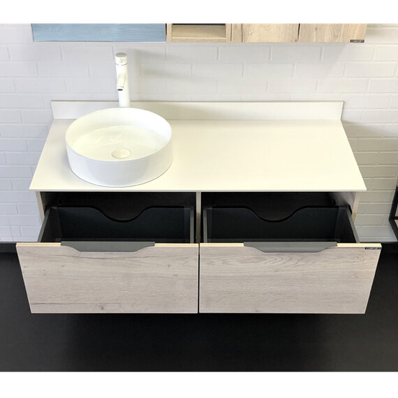 ТУМБА-УМЫВАЛЬНИК COMFORTY ПОРТО-120-1 ДУБ ДЫМЧАТЫЙ С БЕЛОЙ СТОЛЕШНИЦЕЙ C РАКОВИНОЙ COMFORTY 9110