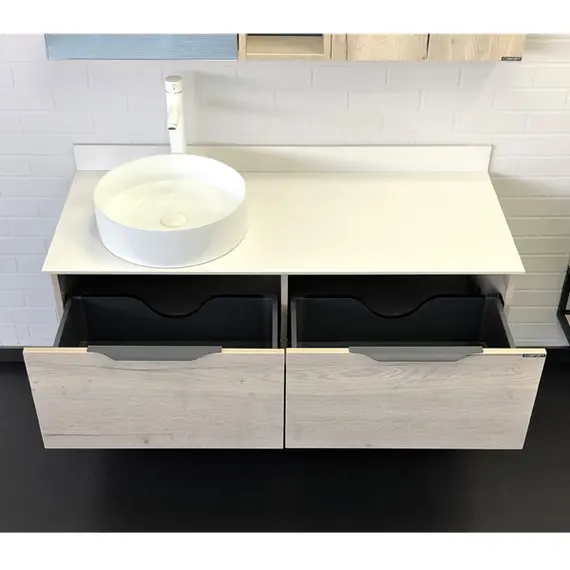 ТУМБА-УМЫВАЛЬНИК COMFORTY ПОРТО-120-1 ДУБ ДЫМЧАТЫЙ С БЕЛОЙ СТОЛЕШНИЦЕЙ C РАКОВИНОЙ COMFORTY 9110