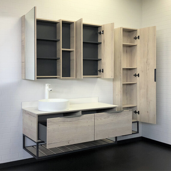 ТУМБА-УМЫВАЛЬНИК COMFORTY ПОРТО-120-1 ДУБ ДЫМЧАТЫЙ С БЕЛОЙ СТОЛЕШНИЦЕЙ C РАКОВИНОЙ COMFORTY 9110