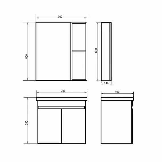ЗЕРКАЛО-ШКАФ COMFORTY ОСЛО-70 БЕТОН СВЕТЛЫЙ