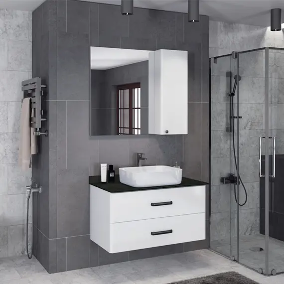 ТУМБА-УМЫВАЛЬНИК COMFORTY АМСТЕРДАМ-95 БЕЛАЯ С ЧЕРНОЙ МАТОВОЙ СТОЛЕШНИЦЕЙ С РАКОВИНОЙ COMFORTY T-Y9378