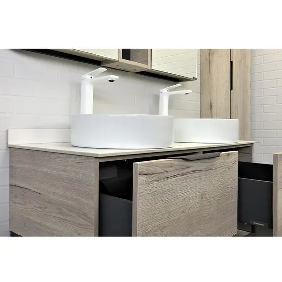 ТУМБА-УМЫВАЛЬНИК COMFORTY ПОРТО-120-2 ДУБ ДЫМЧАТЫЙ С БЕЛОЙ СТОЛЕШНИЦЕЙ С РАКОВИНАМИ COMFORTY 9110