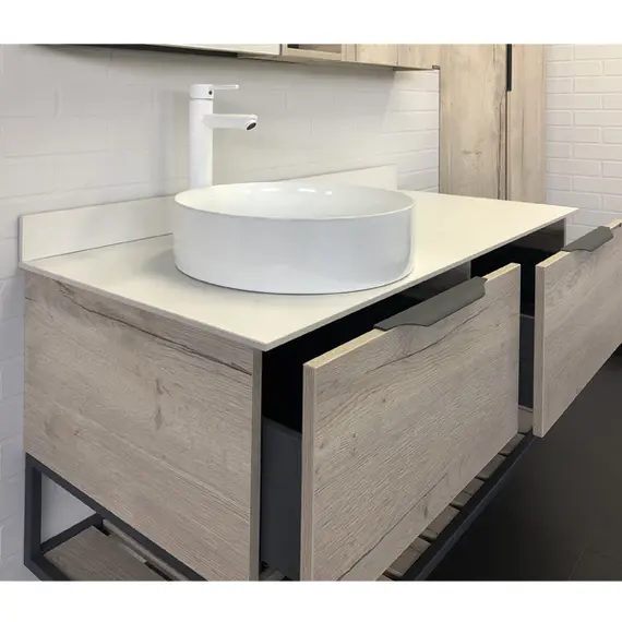 ТУМБА-УМЫВАЛЬНИК COMFORTY ПОРТО-120-1 ДУБ ДЫМЧАТЫЙ С БЕЛОЙ СТОЛЕШНИЦЕЙ C РАКОВИНОЙ COMFORTY 9110