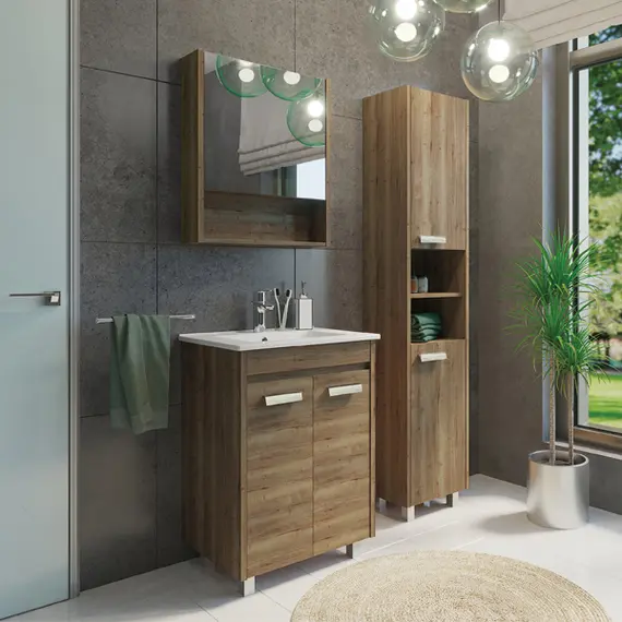 ТУМБА-УМЫВАЛЬНИК COMFORTY МАРИО-60 ДУБ ТЕМНЫЙ С РАКОВИНОЙ QUADRO 60