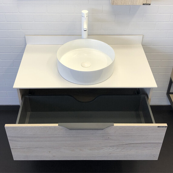 ТУМБА-УМЫВАЛЬНИК COMFORTY ПОРТО-90 ДУБ ДЫМЧАТЫЙ С БЕЛОЙ СТОЛЕШНИЦЕЙ C РАКОВИНОЙ COMFORTY 9110