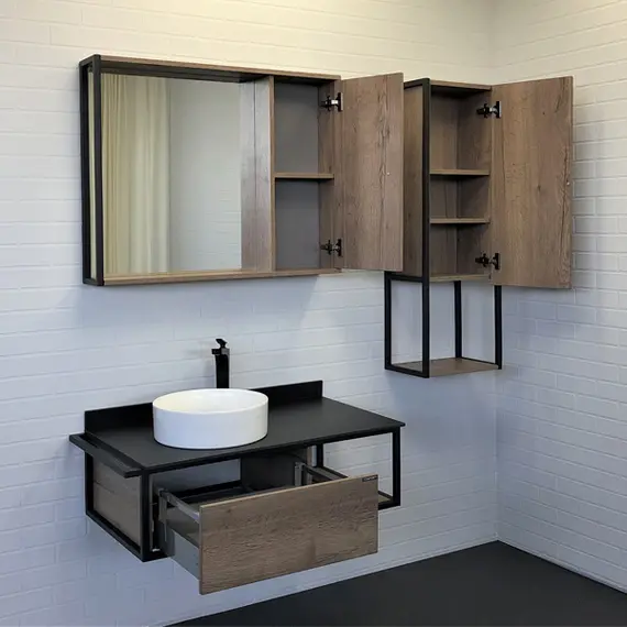 ЗЕРКАЛО-ШКАФ COMFORTY ЛИССАБОН-90 ДУБ ТЕМНЫЙ