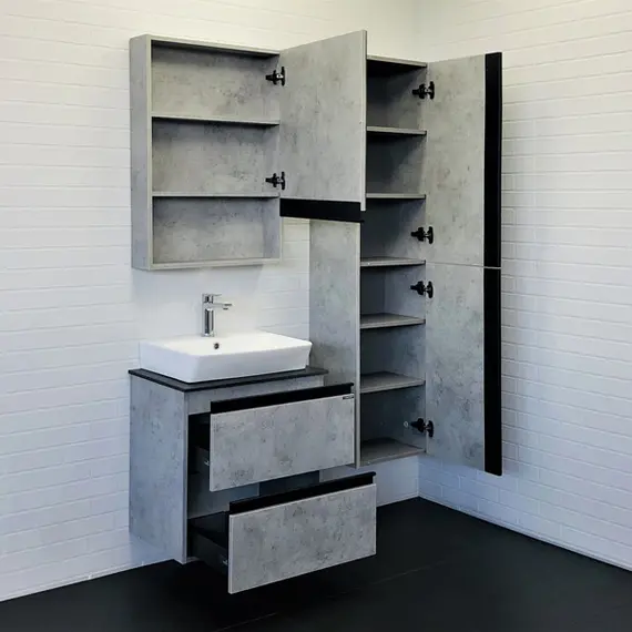 ТУМБА-УМЫВАЛЬНИК COMFORTY ЭДИНБУРГ-60-2 БЕТОН СВЕТЛЫЙ С ЧЕРНОЙ СТОЛЕШНИЦЕЙ, С РАКОВИНОЙ COMFORTY 9055RA-50