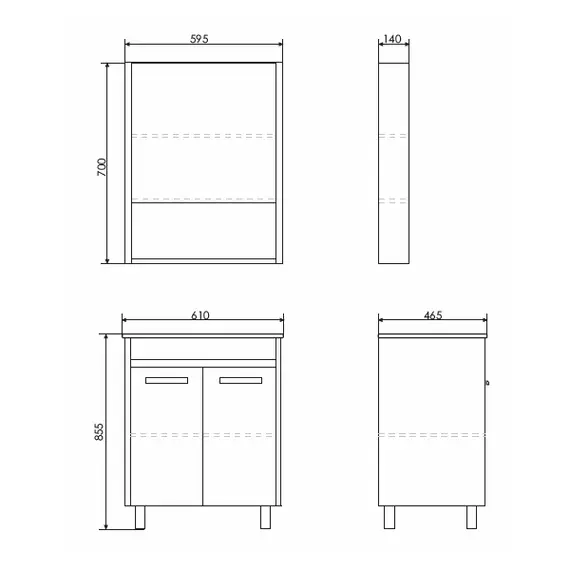 ТУМБА-УМЫВАЛЬНИК COMFORTY МАРИО-60 ДУБ ДЫМЧАТЫЙ С РАКОВИНОЙ QUADRO 60