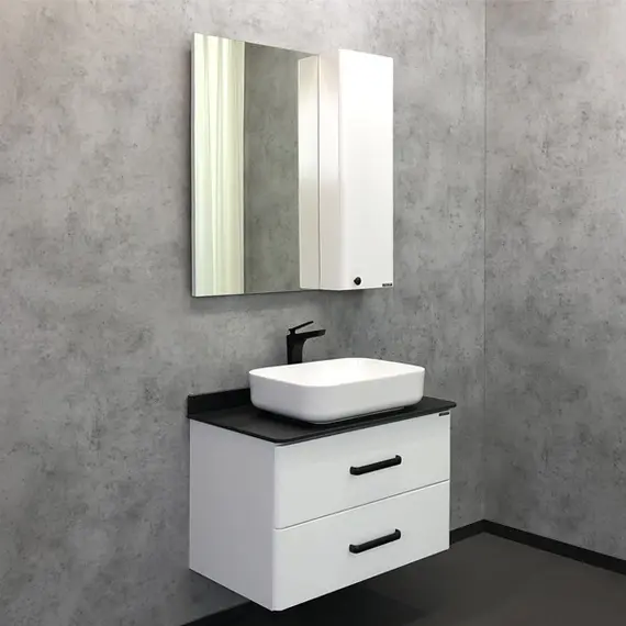 ТУМБА-УМЫВАЛЬНИК COMFORTY АМСТЕРДАМ-75 БЕЛАЯ С ЧЕРНОЙ МАТОВОЙ СТОЛЕШНИЦЕЙ С РАКОВИНОЙ COMFORTY T-Y9378