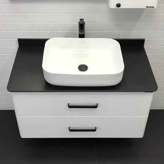 ТУМБА-УМЫВАЛЬНИК COMFORTY АМСТЕРДАМ-95 БЕЛАЯ С ЧЕРНОЙ МАТОВОЙ СТОЛЕШНИЦЕЙ С РАКОВИНОЙ COMFORTY T-Y9378