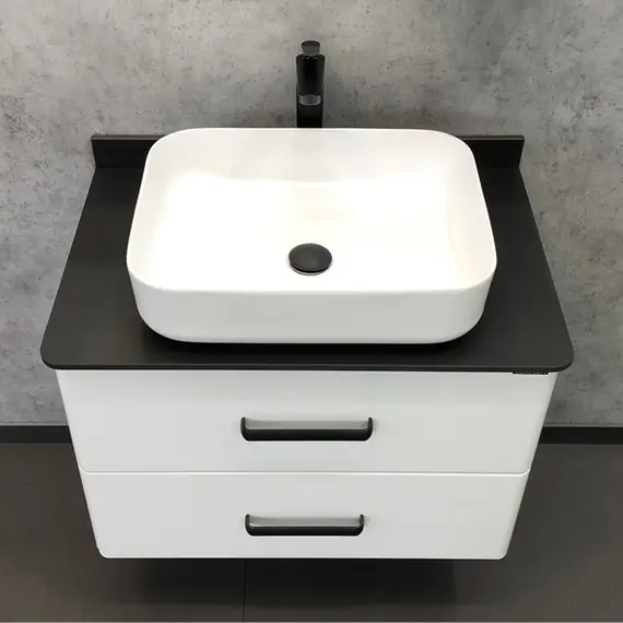 ТУМБА-УМЫВАЛЬНИК COMFORTY АМСТЕРДАМ-75 БЕЛАЯ С ЧЕРНОЙ МАТОВОЙ СТОЛЕШНИЦЕЙ С РАКОВИНОЙ COMFORTY T-Y9378